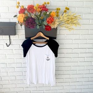 Pretty Rebel Baseball Tee With Nautical Anchor Front Pocket Size Large